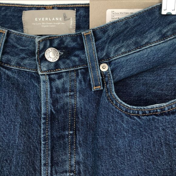 NWT Everlane Women 27 The Curvy 90's Cheeky Straight Med Blue Jean 100% Cotton - Picture 7 of 8